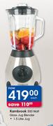 Kambrook 500 Watt Glass Jug Blender-1.5 Liter Jug