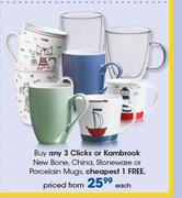 Clicks Or Kambrook New Bone, China, Stoneware Or Porcelain Mugs-Each