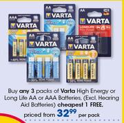 Varta High Energy Or Long Life AA Or AAA Batteries(Excl.Hearing Aid Batteries)-Per Pack