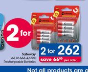 Safeway AA Or AAA 4 Pack Rechargeable Batteries-For 2