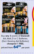 Duracell AA, AAA, D Or C Batteries(Excl.Hearing Aid Batteries)-Per Pack