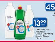 Clicks Pay Less All Purpose Cleaner Dishwashing Liquid Or Bleach-750ml Each