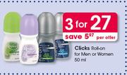 Clicks Roll On For Men Or Women-3 x 50ml