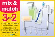 Clicks Clear Plastic Bath Accessories & Chrome Door Hooks-Each