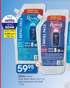 Clicks Revive Body wash Men's 3-In-1 Or Rescue Shower Gel Refill-1Ltr Each