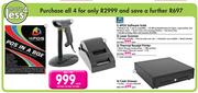 4POS Software Suite,Laser Scanner,Thermal Receipt Printer,Cash Drawer 4 Notes 8 Coins