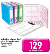 A4 6 Pack Lever Arch+ 2 Ring Binders-Per 8 Pack