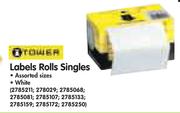 Tower Assorted Sizes White Singles Labels Rolls-5 Rolls