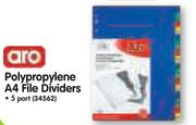 Aro Polypropylene A4 File 5 part Dividers-5Nos
