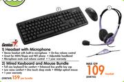 Genius Headset with Microphone + Genius Wired Keyboard and Mouse Bundle