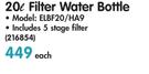 Elegance 20Ltr Filter Water Bottle ELBF20/HA9-Each