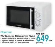 Hisense 20Ltr Manual Microwave Oven H20M0WH-Each
