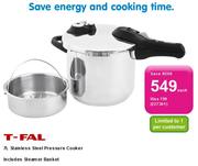 T- Fal 7L Stainless Steel Pressure Cooker (Incl steamer basket)