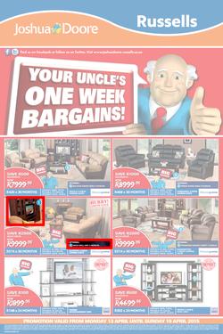 Joshua Doore & Russels : Your Uncle's One Week Bargains (13 Apr - 19 Apr 2015), page 1