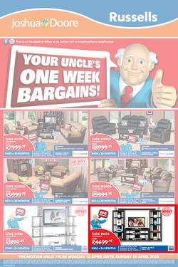 Joshua Doore & Russels : Your Uncle's One Week Bargains (13 Apr - 19 Apr 2015), page 1