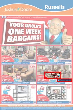 Joshua Doore & Russels : Your Uncle's One Week Bargains (13 Apr - 19 Apr 2015), page 1