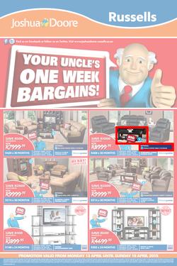 Joshua Doore & Russels : Your Uncle's One Week Bargains (13 Apr - 19 Apr 2015), page 1
