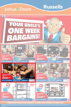 Joshua Doore & Russels : Your Uncle's One Week Bargains (13 Apr - 19 Apr 2015), page 1