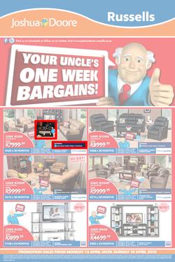 Joshua Doore & Russels : Your Uncle's One Week Bargains (13 Apr - 19 Apr 2015), page 1