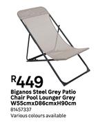 Biganos Steel Grey Patio Chair Pool Lounger Grey W55cm x D86cm x H90cm 81457337
