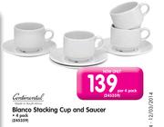 Continental Blanco Stacking Cup And Saucer-4 Per Pack