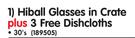Hiball Glasses In Crate+3 Free Dishcloths-30's