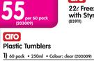 Aro Plastic Tumblers 250Ml-Per 60 Pack