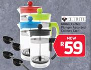 Eetrite 600ml Coffee Plunger Assorted Colours-Each