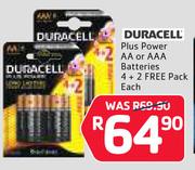 Duracell Plus Power AA Or AAA Batteries-4+2 Free Pack Each