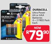 Duracell Ultra Power AA Or AAA Batteries-4+2 Free Pack Each