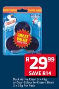 Duck Active Clean-3 x 45g Or Dual Colour In Cistern Block-3 x 35g Per Pack