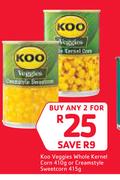 Koo Veggies Whole Kernel Corn-410g Or Creamstyle Sweetcorn-415g-For 2