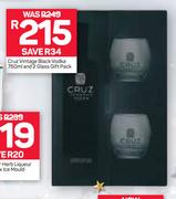 Cruz Vintage Black Vodka 750ml And 2 Glass Gift Pack