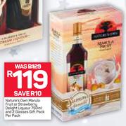 Nature's Own Marula Fruit Or Strawberry Delight Liqueur 750ml And 2 Glasses Gift Pack-Per Pack