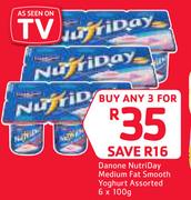 Danone Nutriday Medium Fat Smooth Yoghurt Assorted-3 x 6 x 100g