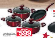 Modern Living 7 Piece Red Cookware Set With Marble Coating