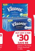 Kleenex 2 Ply Facial Tissues Assorted-2 x 90s