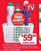 Sunlight Dishwashing Liquid,Handy Andy All Purpose Cleaner,Domestos Thick Bleach-750ml Free Basket