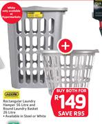 Addis Rectangular Laundry Hamper 56Ltr & Round Laundry Basket 26Ltr-Both For
