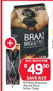 PnP Braai Briquettes-4Kg & 26cm Scissor Tongs-Both For