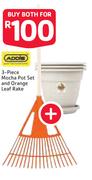 Addis 3 Piece Mocha Pot Set & Orange Leaf Rake-Both For