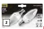 PnP 4W BC/ES/SES Warm White LED Candle Globe Twin Pack-Each 