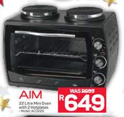 Aim 22Ltr Mini Oven With 2 Hotplates(ACo22G)