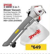 Ryobi 3300W 3 In 1 Blower Vacuum RBV-3350 645960