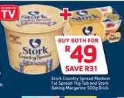 Stork Country Spread Medium Fat Spread Tub-1Kg & Stork Baking Margarine Brick-500g Both For