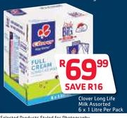 Clover Long Life Milk Assorted-6 x 1Ltr Per Pack