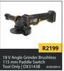 CAT 18V Angle Grinder Brushless 115mm Paddle Switch (Tool Only) | DX3143B