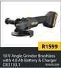 CAT 18V Angle Grinder Brushless With 4.0Ah Battery & Charger DX3133.1 850032509