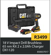 CAT 18V Impact Drill Brushless 65Nm Kit 2 x 2.0Ah Charger DX1120 850037017