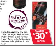 Robertsons Winery Dry Red,Johannisberger Red,Natural Sweet White,Stein,Natural Sweet Rose-1Ltr Each